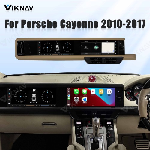 Android System 12.3 Inch+12.3 Inch Car Radio For Porsche Cayenne 2010-2017 Auto Stereo Wireless Carplay GPS Navigation Multimedia Player 128GB RHD Dual Touch Screen (Beige)