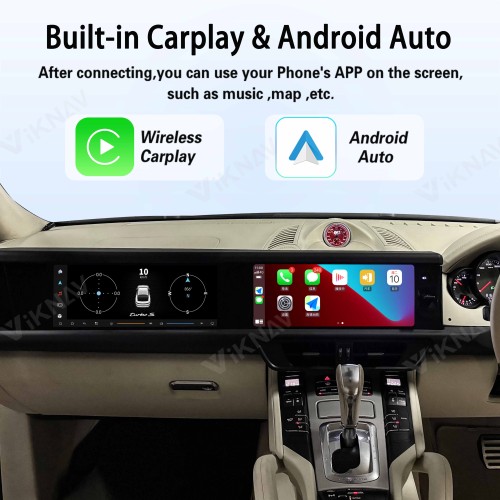 Android System 12.3 Inch+12.3 Inch Car Radio For Porsche Cayenne 2010-2017 Auto Stereo Wireless Carplay GPS Navigation Multimedia Player 128GB RHD Dual Touch Screen (Truffle Brown)