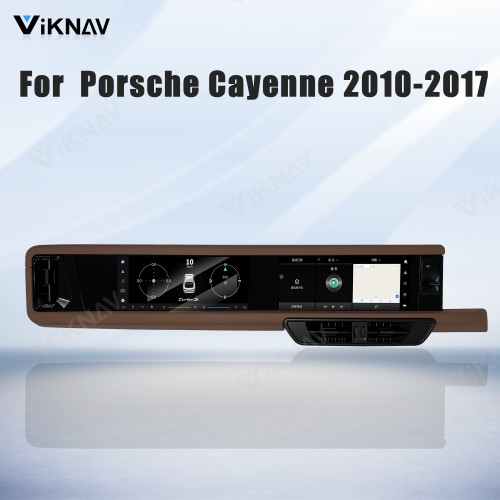 Android System 12.3 Inch+12.3 Inch Car Radio For Porsche Cayenne 2010-2017 Auto Stereo Wireless Carplay GPS Navigation Multimedia Player 128GB RHD Dual Touch Screen (Truffle Brown)