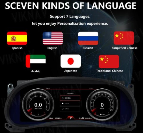 Viknav 12.3 Inch Digital Instrument Cluster For Jeep Wrangler 2011-2017 Virtual Dashboard Screen LCD Speedometer Player Car Digital Panel
