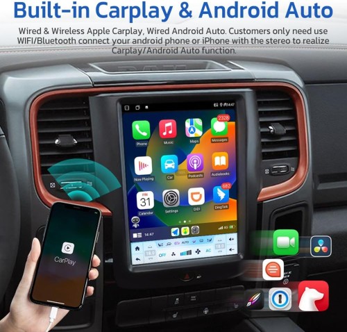 10.4 Inch Car Radio Upgrade for Dodge Ram 2013 2014 2015 2016 2017 2018 GPS Navigation Multimedia Player Wireless Carplay Head Unit (Ram-64GB )