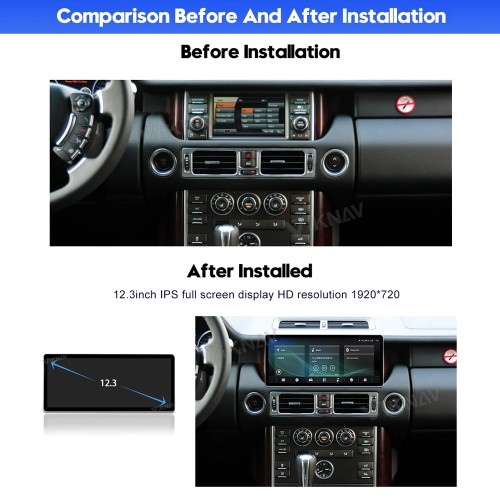 Viknav 12.3 Inch Android Car Stereo Radio For Land Range Rover Vogue V8 L322 2002-2012 GPS Navigation Multimedia Player Carplay Touch Screen(128GB)