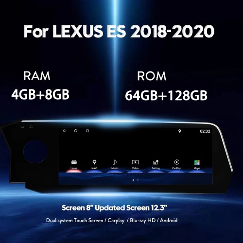 Android 12.3 inch Car GPS Navigation Multimedia Player Radio for Lexus ES ES200 ES250 ES350 ES300h 2018-2020 Car Video Player(64GB)