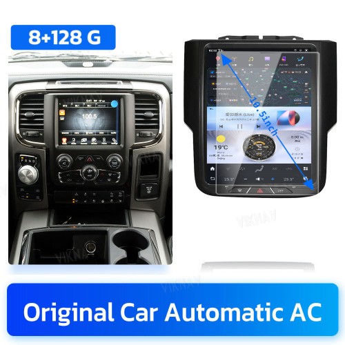 VIKNAV 10.5 InchTouch Screen 8 Core Android Car Radio For Dodge Ram 1500 2013-2018 Head Unit GPS Navigation Car Stereo(Automatic AC 128GB)