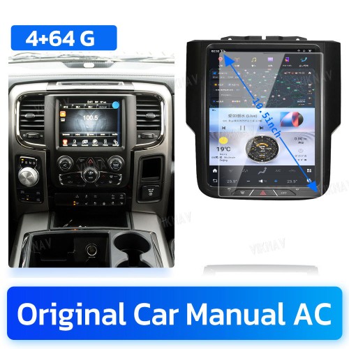 VIKNAV 10.5 Inch Touch Screen 8 Core Android Car Radio For Dodge Ram 1500 2013-2018 Head Unit GPS Navigation Car Stereo(Manual AC 64GB)