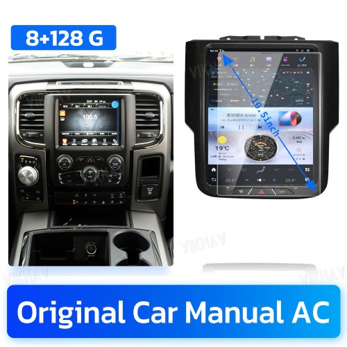 VIKNAV 10.5 Inch Touch Screen 8 Core Android Car Radio For Dodge Ram 1500 2013-2018 Head Unit GPS Navigation Car Stereo(Manual AC 128GB)