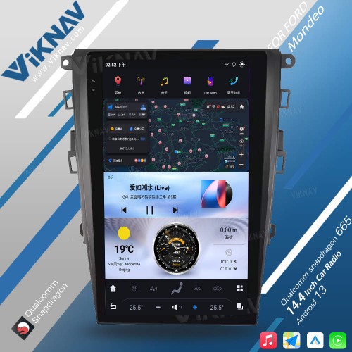 Viknav 13.6 inch Touch Screen Car Radio For Ford Mondeo 2013-2021 Android 13 Multimedia Player Head unit (SYNC2-128GB)