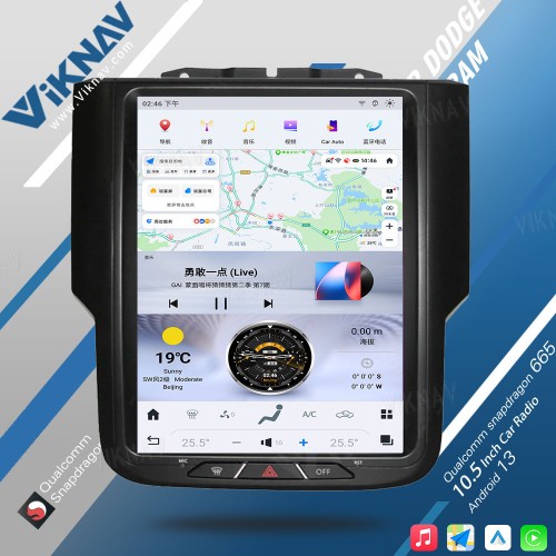 VIKNAV 10.5 Inch Touch Screen 8 Core Android Car Radio For Dodge Ram 1500 2013-2018 Head Unit GPS Navigation Car Stereo(Manual AC 128GB)