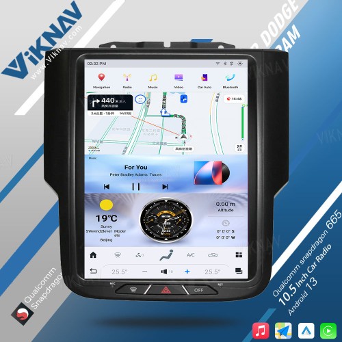 VIKNAV 10.5 Inch Touch Screen 8 Core Android Car Radio For Dodge Ram 1500 2013-2018 Head Unit GPS Navigation Car Stereo(Manual AC 128GB)
