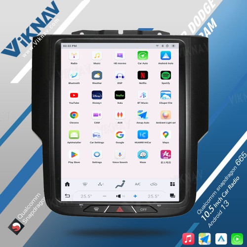 VIKNAV 10.5 Inch Touch Screen 8 Core Android Car Radio For Dodge Ram 1500 2013-2018 Head Unit GPS Navigation Car Stereo(Manual AC 128GB)
