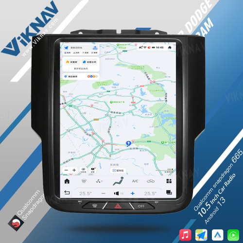 VIKNAV 10.5 Inch Touch Screen 8 Core Android Car Radio For Dodge Ram 1500 2013-2018 Head Unit GPS Navigation Car Stereo(Manual AC 128GB)