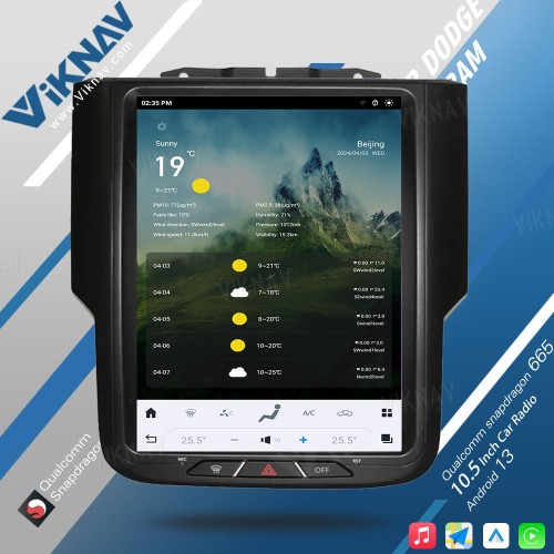 VIKNAV 10.5 Inch Touch Screen 8 Core Android Car Radio For Dodge Ram 1500 2013-2018 Head Unit GPS Navigation Car Stereo(Manual AC 128GB)