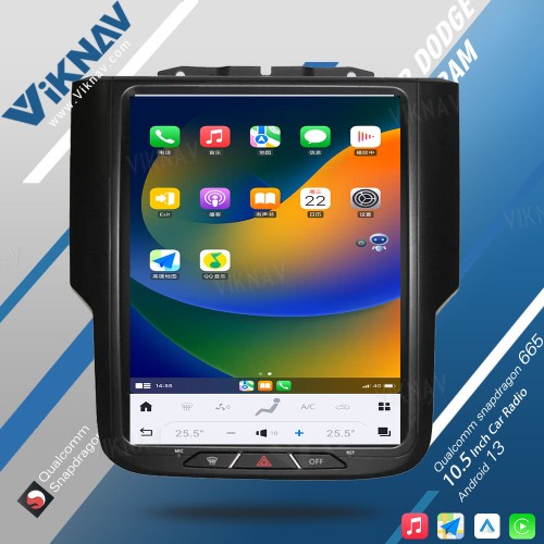 VIKNAV 10.5 Inch Touch Screen 8 Core Android Car Radio For Dodge Ram 1500 2013-2018 Head Unit GPS Navigation Car Stereo(Manual AC 128GB)