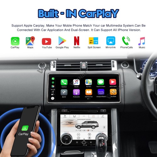 Viknav 12.3 Inch Touch Screen Car Radio For Rover Range Rover Sport L494 2013-2017 Right Hand Driving Multimedia Player GPS Navigation Head Unit（Brown 128GB）