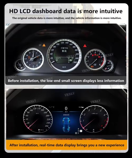 Viknav 12.3 Inch Digital Cluster Car Speedometer For Mercedes Benz E-Class W212 2014 2015 Linux System Car Instrument Cluster Screen Instrument Replacement (NTG4.5)