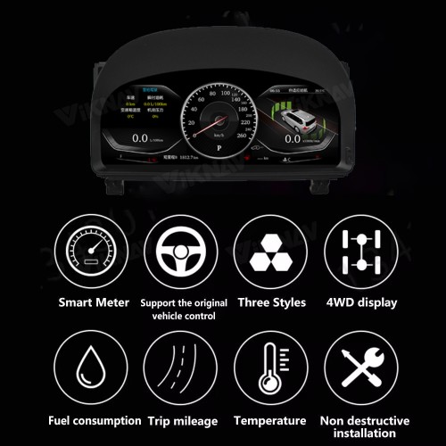Viknav Car Instrument Panel 12.3 Inch For Toyota Alphard LCD Meter 2008-2014 Linux System Digital Speedometer Dashboard Screen