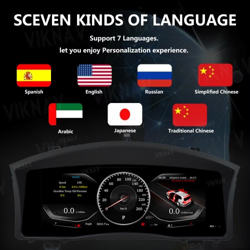 Viknav 12.3 Inch LCD Digital Cluster For Lexus LX570 2007-2017 Dashboard Panel Virtual Instrument CockPit Speed Meter HD Screen