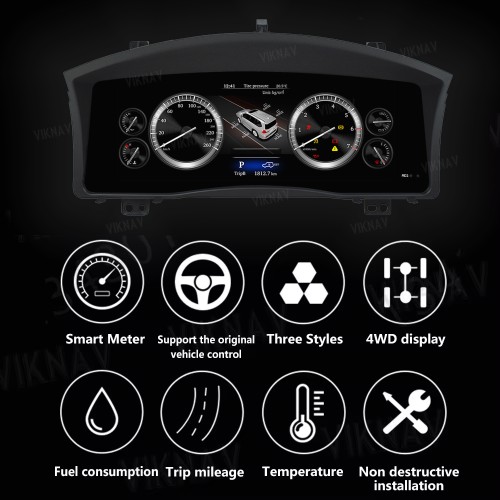 Viknav 12.3 Inch LCD Digital Cluster For Lexus LX570 2007-2017 Dashboard Panel Virtual Instrument CockPit Speed Meter HD Screen