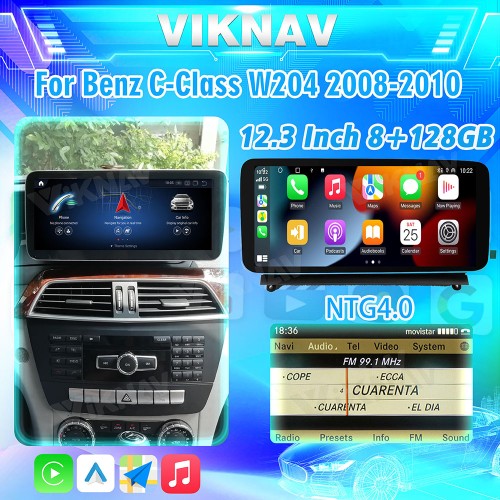 Viknav 12.3 Inch Android Car With Screen Multimedia Player For Mercedes Benz C Class W204 2008-2010 GPS Navigation 2Din(NTG4.0)