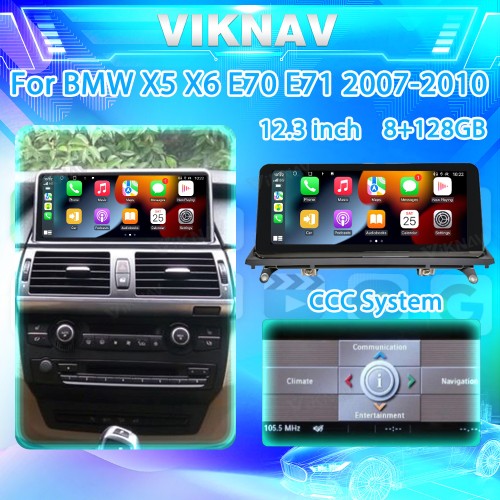 Viknav Car Radio 12.3 inch For BMW X5 X6 E70 E71 2007-2010 CCC System Support Wireless Apple CarPlay Android Auto Multimedia Player 128GB