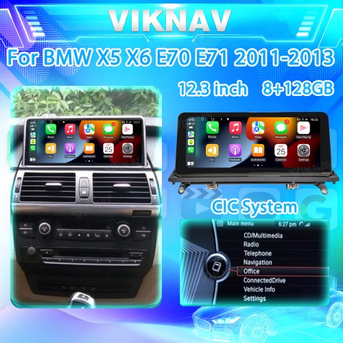 Viknav Car Radio 12.3 inch For BMW X5 X6 E70 E71 2011-2013 CIC System Support Wireless Apple CarPlay Android Auto Multimedia Player 128GB