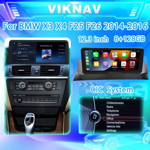 Viknav 12.3 inch Car Radio For BMW X3 X4 F25 F26 2011 2012 2013 CIC System Wireless Multimedia Player GPS Navigation Android Auto Stereo Carplay 128GB