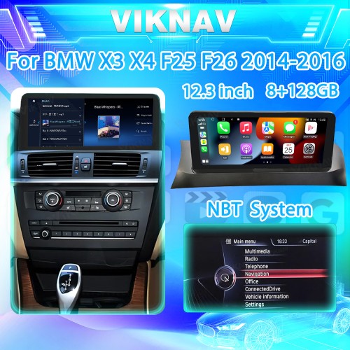 Viknav 12.3 inch Car Radio For BMW X3 X4 F25 F26 2014 2015 2016 NBT System Wireless Multimedia Player GPS Navigation Android Auto Stereo Carplay 128GB