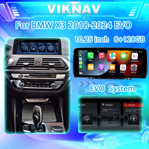 Viknav 10.25 inch Car Radio For BMW X3 2018-2024 EVO System Wireless Multimedia Player GPS Navigation Android Auto Stereo Carplay 128GB
