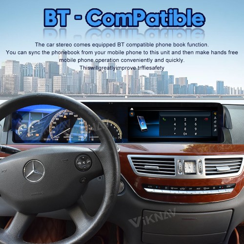 Viknav Android Hear Unit For Mercedes Benz S Class 2006-2013 12.3 Inch Touch Screen Car Radio With Wireless Carplay(Black-128GB)
