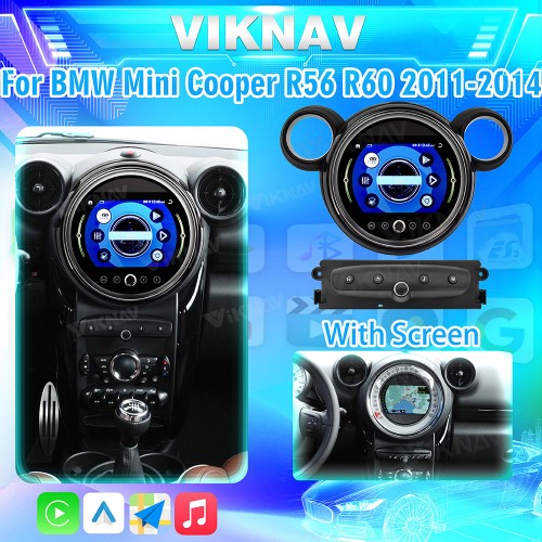 Viknav 9 Inch Core Screen Car Radio For BMW Mini Cooper R56 R60 2011-2014 Android System Navigation GPS Rear View Multimedia Player（Black CD With Screen 128GB）