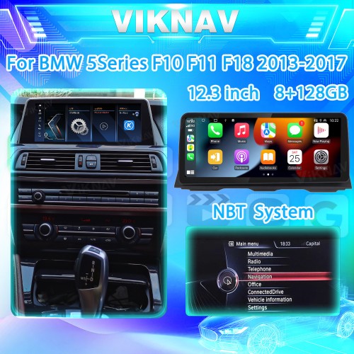 Viknav 12.3 inch Car Radio For BMW 5 Series F10 F11 F18 2013-2017 NBT System Wireless Android Auto GPS Navigation With Screen Multimedia 128GB