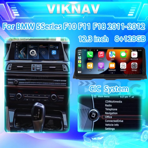 Viknav 12.3 inch Car Radio For BMW 5 Series F10 F11 F18 2011-2012 CIC System Wireless Android Auto GPS Navigation With Screen Multimedia 128GB