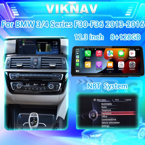 Viknav 12.3 inch Car Radio For BMW 3/4 Series F30 F31 F32 F33 F34 F35 F36 2013-2016 Origianl NBT System GPS Navigation With Screen Carplay Multimedia 128GB