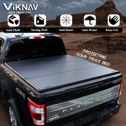 Viknav Hard Tri-Fold Tonneau Cover Replacement for Ford F-150 5.5/6.5 ft  Bed Truck Bed Matte Black Low Profile Waterproof Off Road Rack Ready Retractable Aluminum Pickup Tonneau Cover