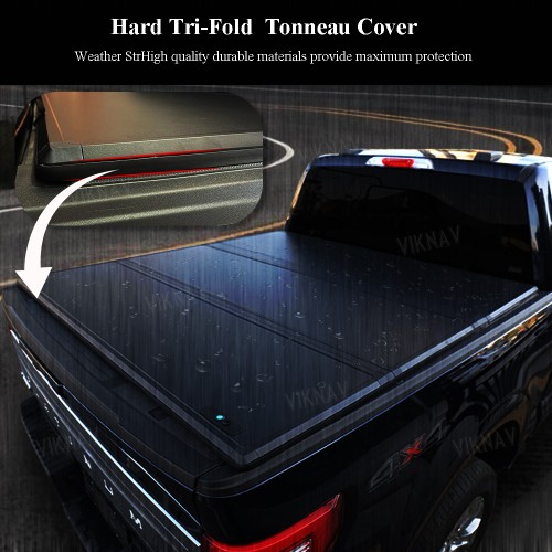 Viknav Hard Tri-Fold Tonneau Cover Replacement for Ford F-150 5.5/6.5 ft  Bed Truck Bed Matte Black Low Profile Waterproof Off Road Rack Ready Retractable Aluminum Pickup Tonneau Cover