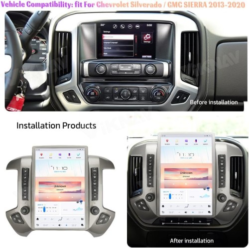 Viknav Ship From USA 14.4 Inch Android Radio Replacement For Chevrolet Silverado GMC Sierra 2014-2019 Head Unit Stereo Auto Multimedia Play GPS Navigation (OEM Radio With 4 or 8 Inch Screen)
