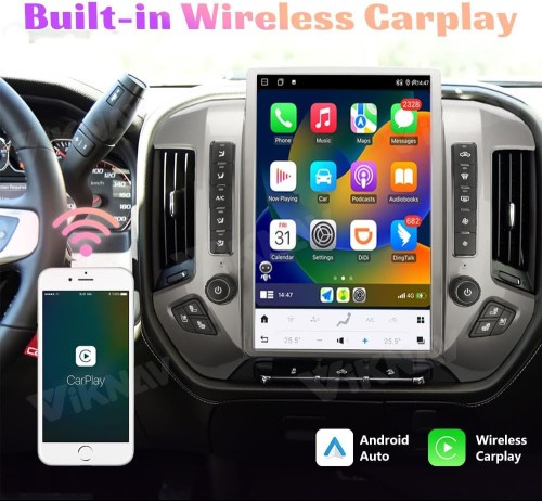 Viknav Ship From USA 14.4 Inch Android Radio Replacement For Chevrolet Silverado GMC Sierra 2014-2019 Head Unit Stereo Auto Multimedia Play GPS Navigation (OEM Radio With 4 or 8 Inch Screen)