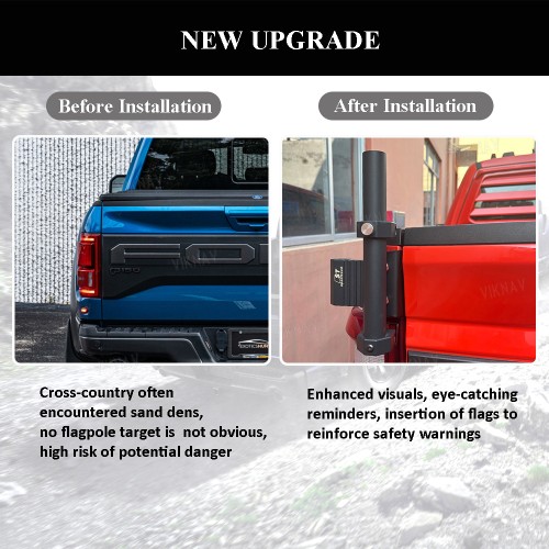 Viknav Truck Bed Flag Pole Holder Compatible For F150 2017-2020 2022 Aluminium Alloy Truck Bed Rail Flag Holder Kit No Drilling