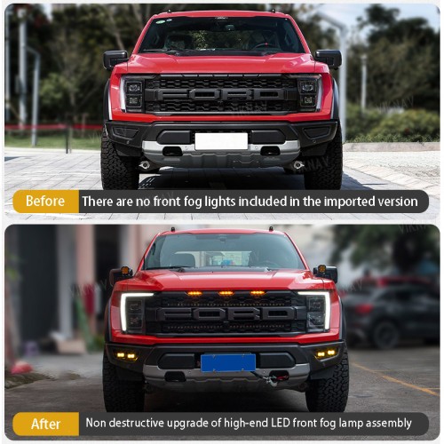 Viknav For 2021-2023 Ford F150 Raptor Front Bumper yellow LED Fog Light Signal Lamps 2P