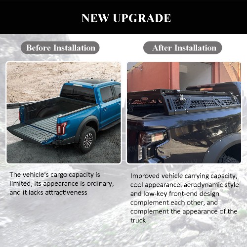 Viknav for Ford F150 Roof Luggage Rack  Top Loading Rack Push-Pull Expandable Half Height Gantry Ford Raptor Pickup Truck Luggage Compartment