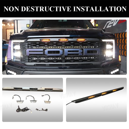Viknav Suitable for 2021-2023 Raptor Ford F150 grille lights LED grille decorative lights dedicated daytime running lights and running lights