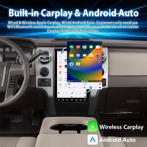 Viknav Upgrade Android Car Radio For Ford F150 2009-2012 Wireless Carplay 14.4 inch Touch Screen GPS Navigation Multimedia player Auto Stereo Head Unit(128GB)