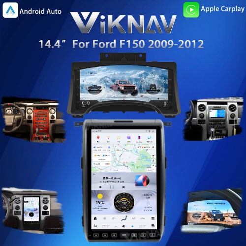 Viknav Upgrade 14.4 inch Android Car Radio 13.1 inch Digital Cluster Instrument For Ford F150 2009-2012 LCD Apple Carplay Auto Stereo GPS Navigation Multimedia Player Head Unit
