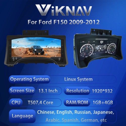 Viknav Upgrade 14.4 inch Android Car Radio 13.1 inch Digital Cluster Instrument For Ford F150 2009-2012 LCD Apple Carplay Auto Stereo GPS Navigation Multimedia Player Head Unit