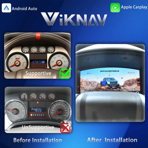 Viknav Upgrade 14.4 inch Android Car Radio 13.1 inch Digital Cluster Instrument For Ford F150 2009-2012 LCD Apple Carplay Auto Stereo GPS Navigation Multimedia Player Head Unit