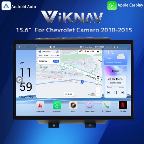 Viknav Andriod Auto Car Stereo 15.6 Inch Car Radio For Chevrolet Camaro 2010-2015 Wireless Carplay Double DIN GPS Navigation Multimedia Player Head Unit