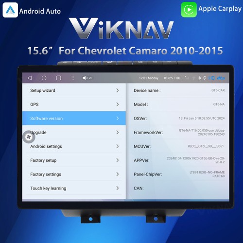 Viknav Andriod Auto Car Stereo 15.6 Inch Car Radio For Chevrolet Camaro 2010-2015 Wireless Carplay Double DIN GPS Navigation Multimedia Player Head Unit
