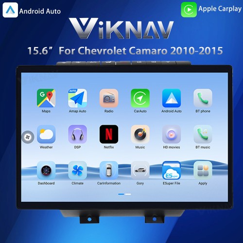 Viknav Andriod Auto Car Stereo 15.6 Inch Car Radio For Chevrolet Camaro 2010-2015 Wireless Carplay Double DIN GPS Navigation Multimedia Player Head Unit