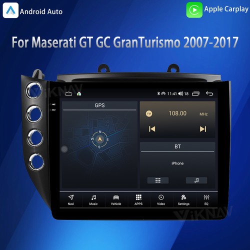 Viknav 10.25 Inch Android 8 Core Car Radio Player For Maserati GT GC GranTurismo 2007-2017 Car Multimedia Player GPS Navigation(Black 128GB)