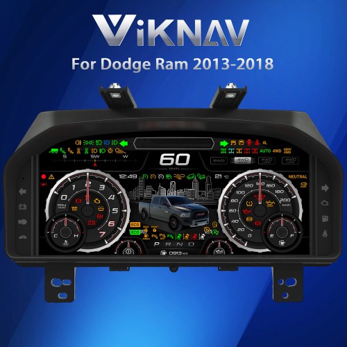 Viknav Pre Order 13.1 Inch Car Digital Cluster For Dodge Ram 1500 2500 3500 2013-2018 Linux System Car Digital Speedometer Dashboard Panel Instrument Panel Virtual Cockpit